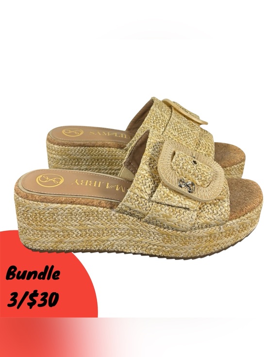 Sam & Libby Shoes - Sam & Libby Natural Raffia Wedge Slide Sandals Tan Tropical Island Vacation